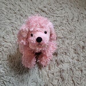 Ganz Pink Poodle Dog Stuffed Animal Plush Beanie Toy Kids Cute Curly Hair Fur ✨️